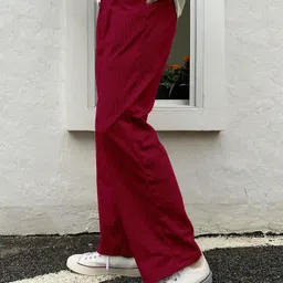 combraided Men Loose Fit Maroon Corduroy Trousers image 3