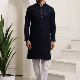 SOJANYA Ethnic Motifs Embroidered Sequinned Pure Cotton Kurta with Churidar image 1