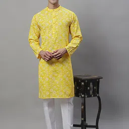 Anouk Yellow & White Floral Printed Kurta with Pyjamas-picture-32