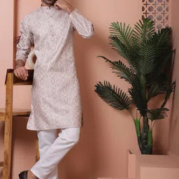 Anouk Brown Ethnic Motifs Woven Design Band Collar Straight Kurta With Pyjamas image 1