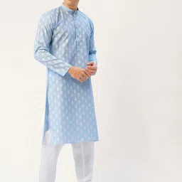Jompers Men Blue Ethnic Motifs Printed Kurta with Churidar image 2