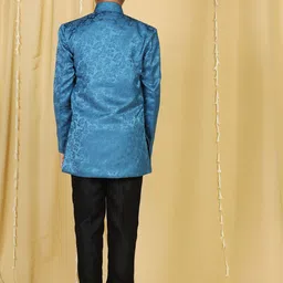 Aj DEZInES Boys Blue & Black Embroidered Sherwani With Trouser image 5