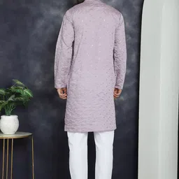 Jompers Ethnic Motifs Embroidered Mandarin Collar Sequinned Straight Kurta With Pyjama image 5