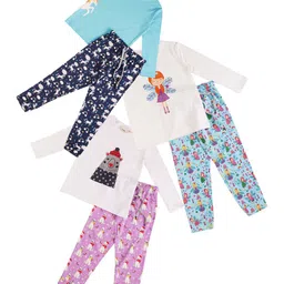 frangipani Girls White & Blue Printed T-shirt with Pyjamas-picture-49
