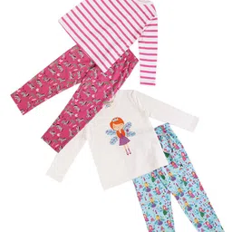 frangipani Girls White & Pink Printed T-shirt with Pyjamas-image-40