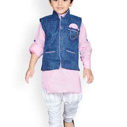 Aj DEZInES Boys Mandarin Collar Pure Cotton Kurta with Churidar & Nehru Jacket-picture-19