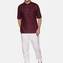 Sethukrishna Men Maroon Regular Pure Cotton Kurta with Churidar image 1