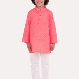 Superminis Boys Magenta Regular Pure Cotton Kurta with Pyjamas image 1