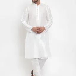 KRAFT INDIA Men White Striped Dupion Silk Kurta with Churidar-picture-42