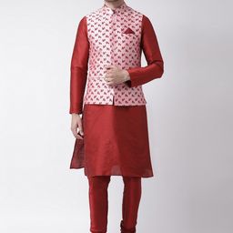 DEYANN Mandarin Collar Dupion Silk Kurta with Pyjamas & Nehru Jacket-picture-36