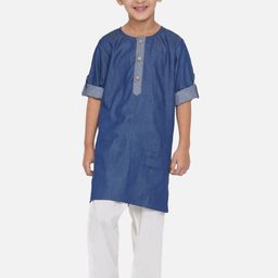 Little Bansi Boys Blue & White Denim Kurta with Pyjamas-picture-5