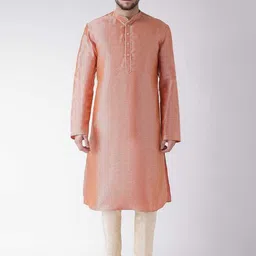 TABARD Men Red & Golden Printed Silk Blend Kurta with Churidar-picture-32