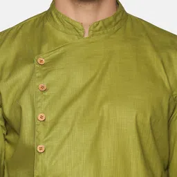 Sethukrishna Men Green Angrakha Pure Cotton Kurta with Pyjamas image 2