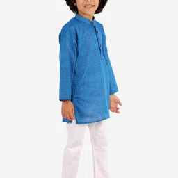 Superminis Boys Blue Regular Pure Cotton Kurta with Pyjamas image 3