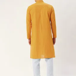 Jompers Men Mustard Yellow Solid Pure Cotton Kurta with Pyjamas image 4