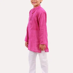 Superminis Boys Magenta Regular Pure Cotton Kurta with Pyjamas image 5