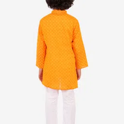 Superminis Boys Orange & White Self Design Kurta with Pyjamas image 5