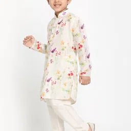 VASTRAMAY Boys Cream-Coloured Floral Printed Kurta with Pyjamas image 5