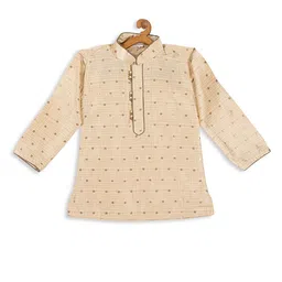 VASTRAMAY Infant Boys Beige Silk Blend Kurta & Pyjama With Rose Gold Woven Nehru Jacket image 4