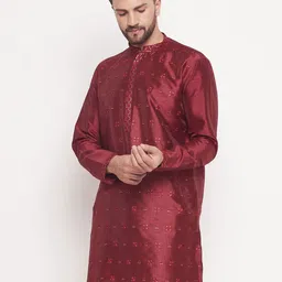 vastramay Men Self Design, Woven Design Silk Blend Straight Kurta image 3