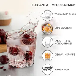 tenacity (Pack of 6) Glass Tumbler Set of 6, 200ml Each | Dishwasher Safe | Comfortable Grip Glass Set Water/Juice Glass image 3