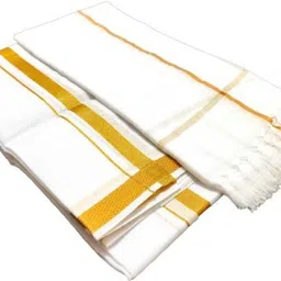 house of common Men's Cotton Single Dhoti with Angavastram combo | Pack of 1 Self Design Men Dhoti-picture-22