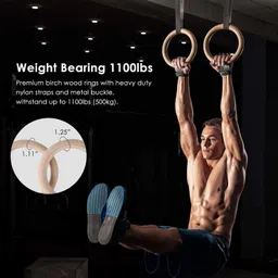 leosportz wooden Gymnastic Rings W/Adjustable Straps, Metal Buckles & Home Gym (Set of 2) - Non-Slip - Great for Workout, Strength Training, Fitness Pilates Ring image 4