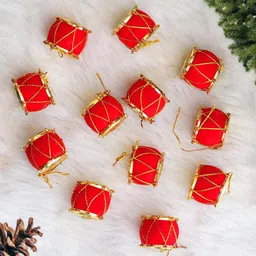 tashvik Velvet Mini Drum Christmas Tree Ornaments Hanging Set Xmas Tree Hanging Ornaments Pack of 12-picture-32