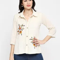 meenashion Women Regular Fit Embroidered Cut Away Collar Party Shirt-picture-20