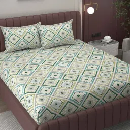 bromwick Green Geometric 200 TC Microfiber King Sized Double Bedsheet with 2 Pillow Covers-picture-21