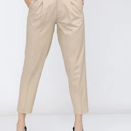 tokyo talkies Women Tapered Beige Cotton Blend Trousers image 1