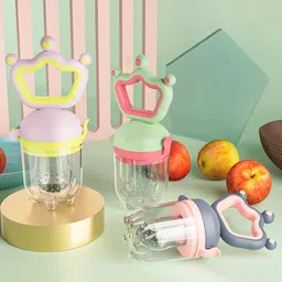 jublyn BPA-Free Silicone Baby Fruit Feeder Pacifier/Nibbler with Crown Handle (4) Medium Flow Nipple image 3