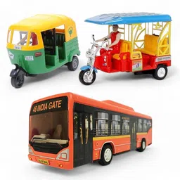 sabirat CNG Auto, Low Floor Bus & E-Rickshaw Combo For Kids, Pull Back, Durable Quality-picture-11