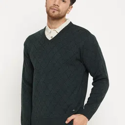 duke Men Self Design V Neck Dark Green Sweater image 3