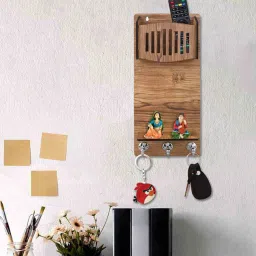 Beige Pocket Mobile Stand With Key Holder by Sehaz Artworks image 1