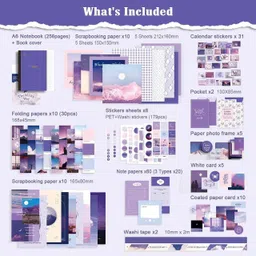 tatsam 346pcs Aesthetic Journal Supplies Kit, Perfect for Gifting, Purple Moonlight Theme, Scrapbook Kit image 5