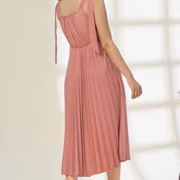 glomee Women Pleated Pink Midi/Calf Length Dress image 2