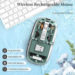 TECPHILE Bluetooth Wireless Mouse Multi device Three Mode (BT1+ BT2+ 2.4GHz USB Receiver) Wireless Ambidextrous OpticalGaming Mousewith Bluetooth image 3