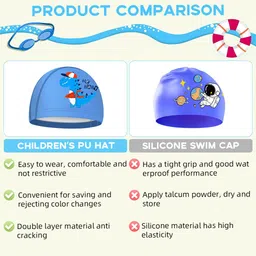 gustave PU Swim Cap for Kids Cartoon Printed Elastic Swimming Cap for Girls Child Caps Swimming Cap image 2