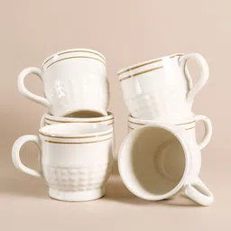 moon dust Pack of 6 Ceramic Premium Tea Coffee Cup Set | 6 Pcs | White with Silver Rim | 150 ml image 1