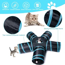 foodie puppies Interactive Light Weight Foldable Hiding 5-Way Straight Tunnel with Hanging Ball Polyester Chew Toy, Ball For Cat image 4