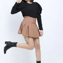 tokyo talkies Women Solid Pleated Brown Skirt image 5