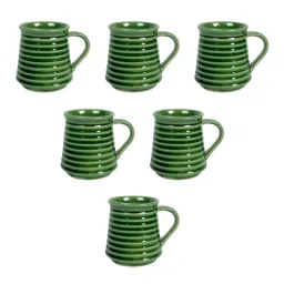unravel india Earthern 150Ml Green Ceramic (Set Of 6) Tea Cups image 2