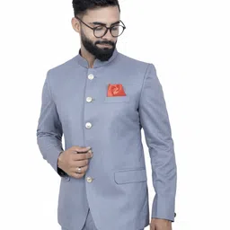 aljaami Men Self Design Bandhgala Wedding Blazer image 3