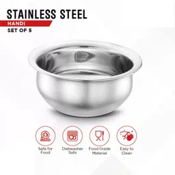 narv Kitchen Serving Cookware Cooking Bowl | Handi Set 5-Pieces | Biryani Handi A1 4.7 inch, 5.5 inch, 6.2 inch, 6.6 inch, 7.4 inch Lid Set, Pack of 5 image 4