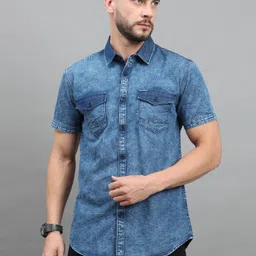 18plus Men Regular Fit Washed Cut Away Collar Casual Shirt-picture-20