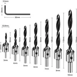 banistrokes Countersink Drill Bit Set(3mm TO 10mm) 7pc point woodworking bit set Countersink Drill Bit Set(3mm TO 10mm) 7pc point woodworking bit set image 2