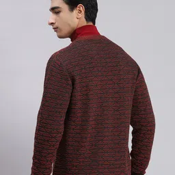 monte carlo Men Self Design Round Neck Maroon Sweater image 4