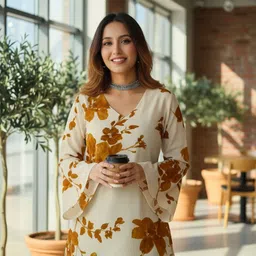 clanger Casual Bell Sleeves Printed Women Brown Top image 1