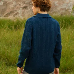 campus sutra Men Solid Collared Neck Blue Sweater image 3